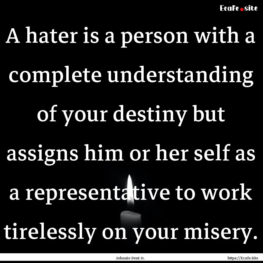 A hater is a person with a complete understanding.... : Quote by Johnnie Dent Jr.