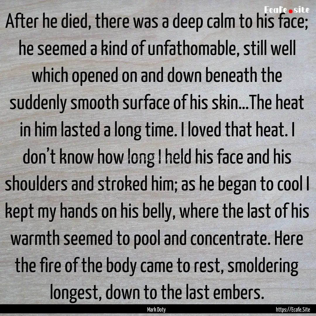 After he died, there was a deep calm to his.... : Quote by Mark Doty