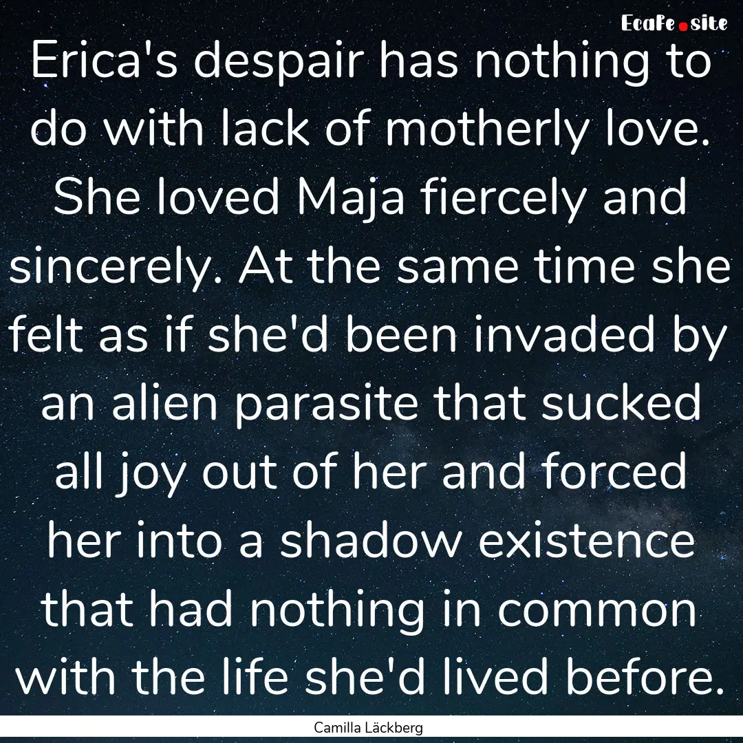 Erica's despair has nothing to do with lack.... : Quote by Camilla Läckberg