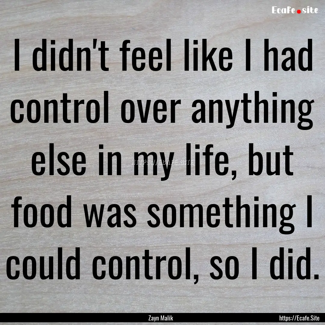 I didn't feel like I had control over anything.... : Quote by Zayn Malik