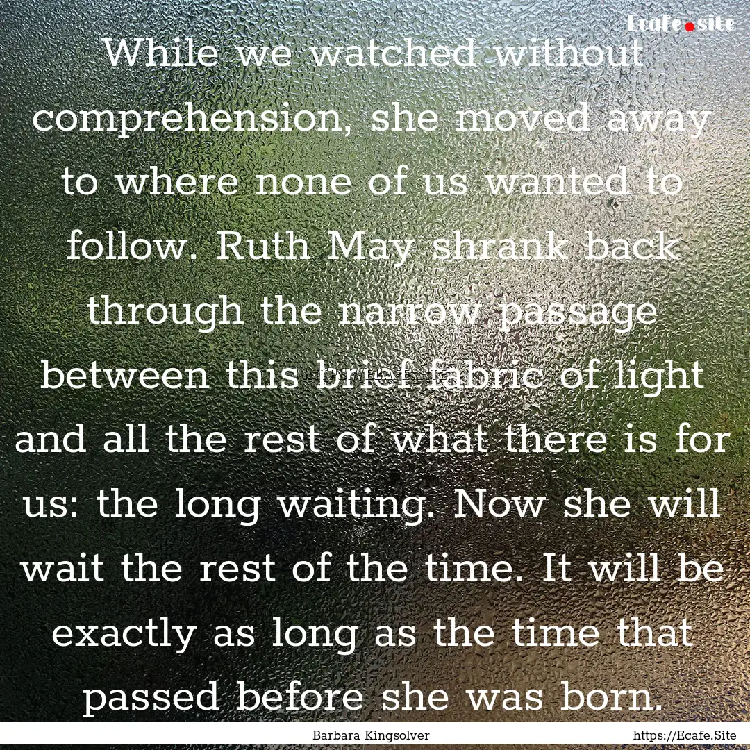 While we watched without comprehension, she.... : Quote by Barbara Kingsolver