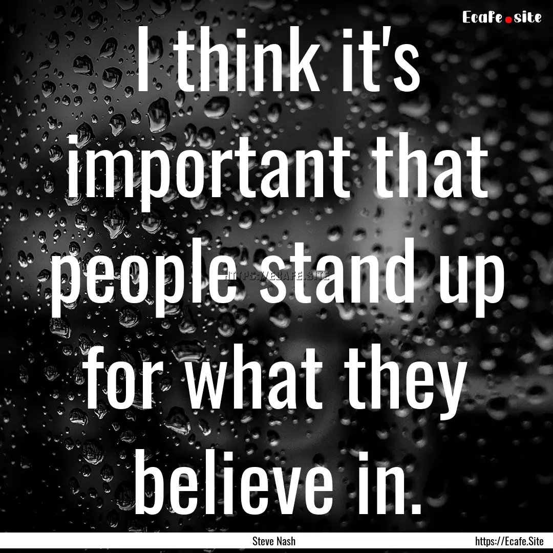 I think it's important that people stand.... : Quote by Steve Nash