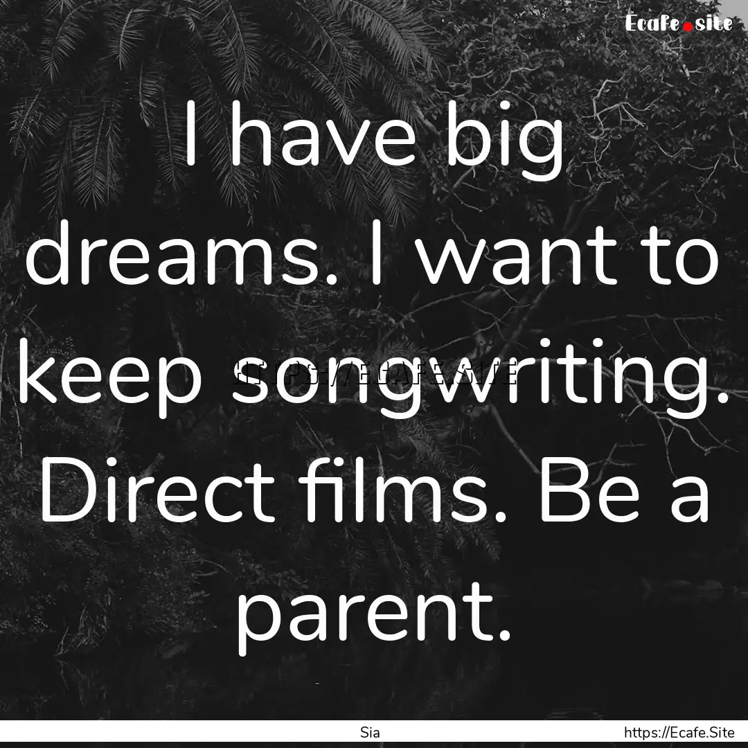 I have big dreams. I want to keep songwriting..... : Quote by Sia