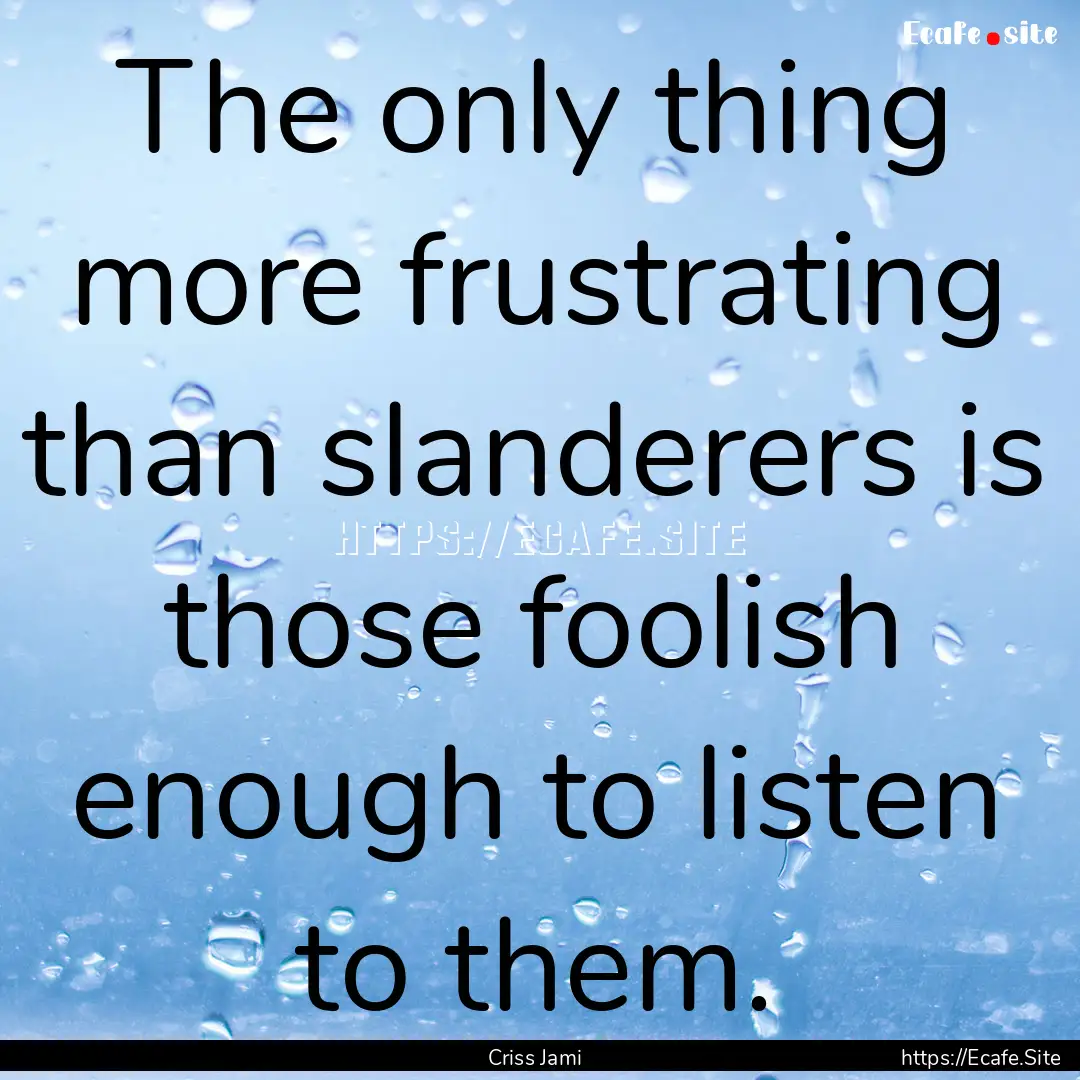 The only thing more frustrating than slanderers.... : Quote by Criss Jami