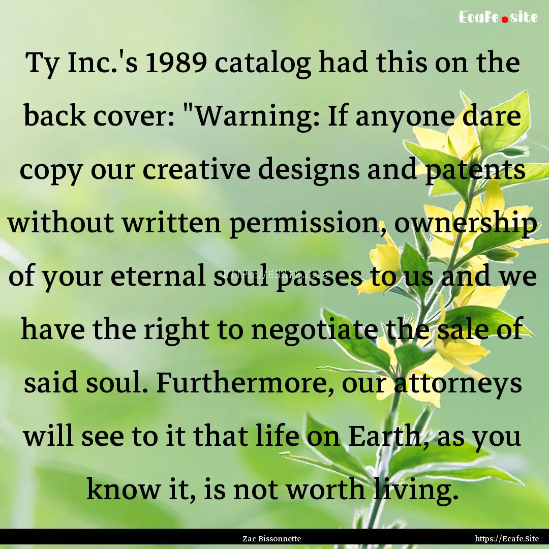 Ty Inc.'s 1989 catalog had this on the back.... : Quote by Zac Bissonnette