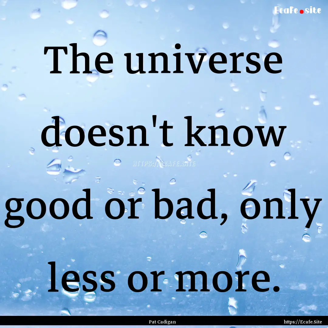 The universe doesn't know good or bad, only.... : Quote by Pat Cadigan