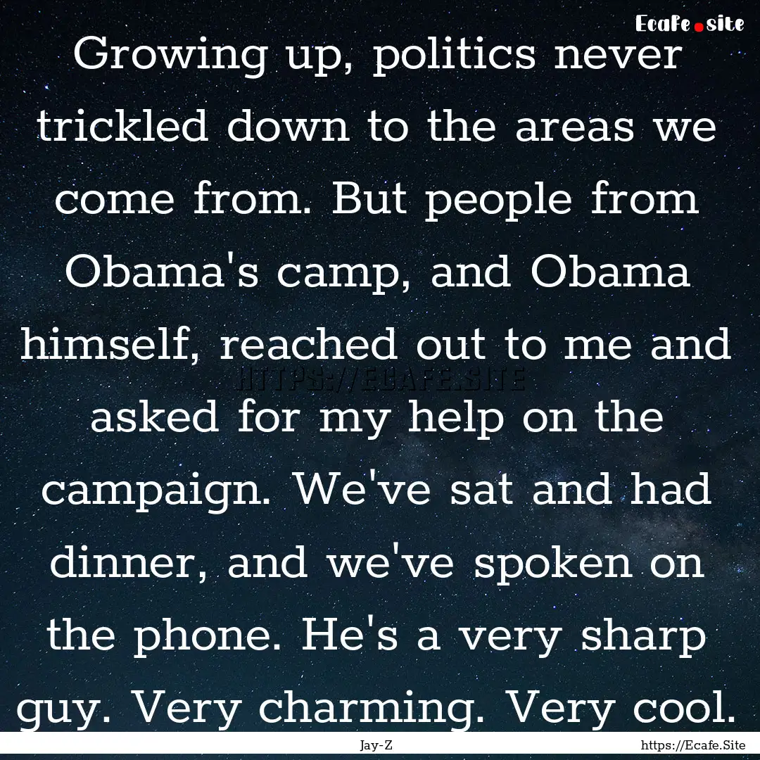 Growing up, politics never trickled down.... : Quote by Jay-Z