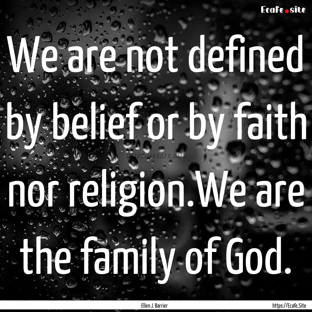 We are not defined by belief or by faith.... : Quote by Ellen J. Barrier