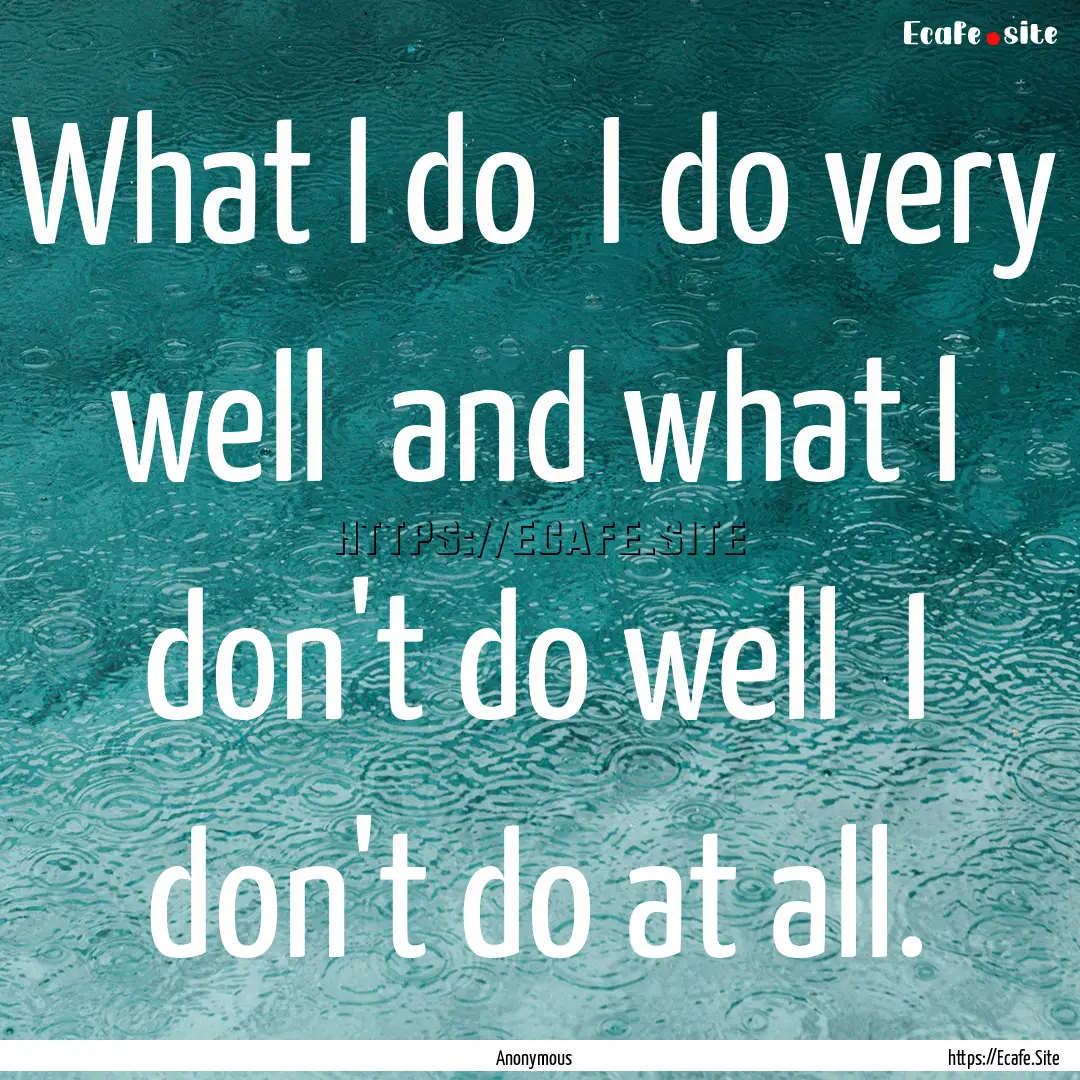 What I do I do very well and what I don't.... : Quote by Anonymous