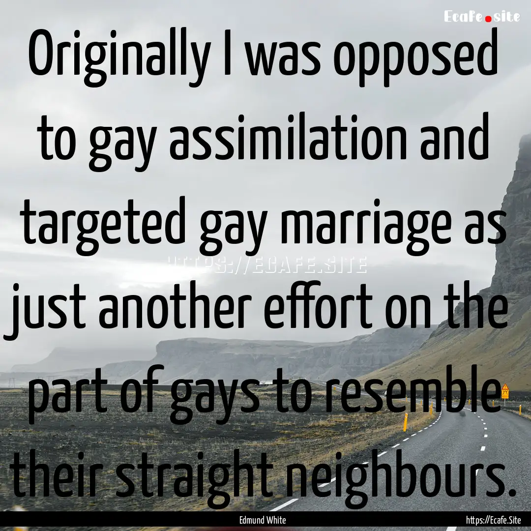 Originally I was opposed to gay assimilation.... : Quote by Edmund White