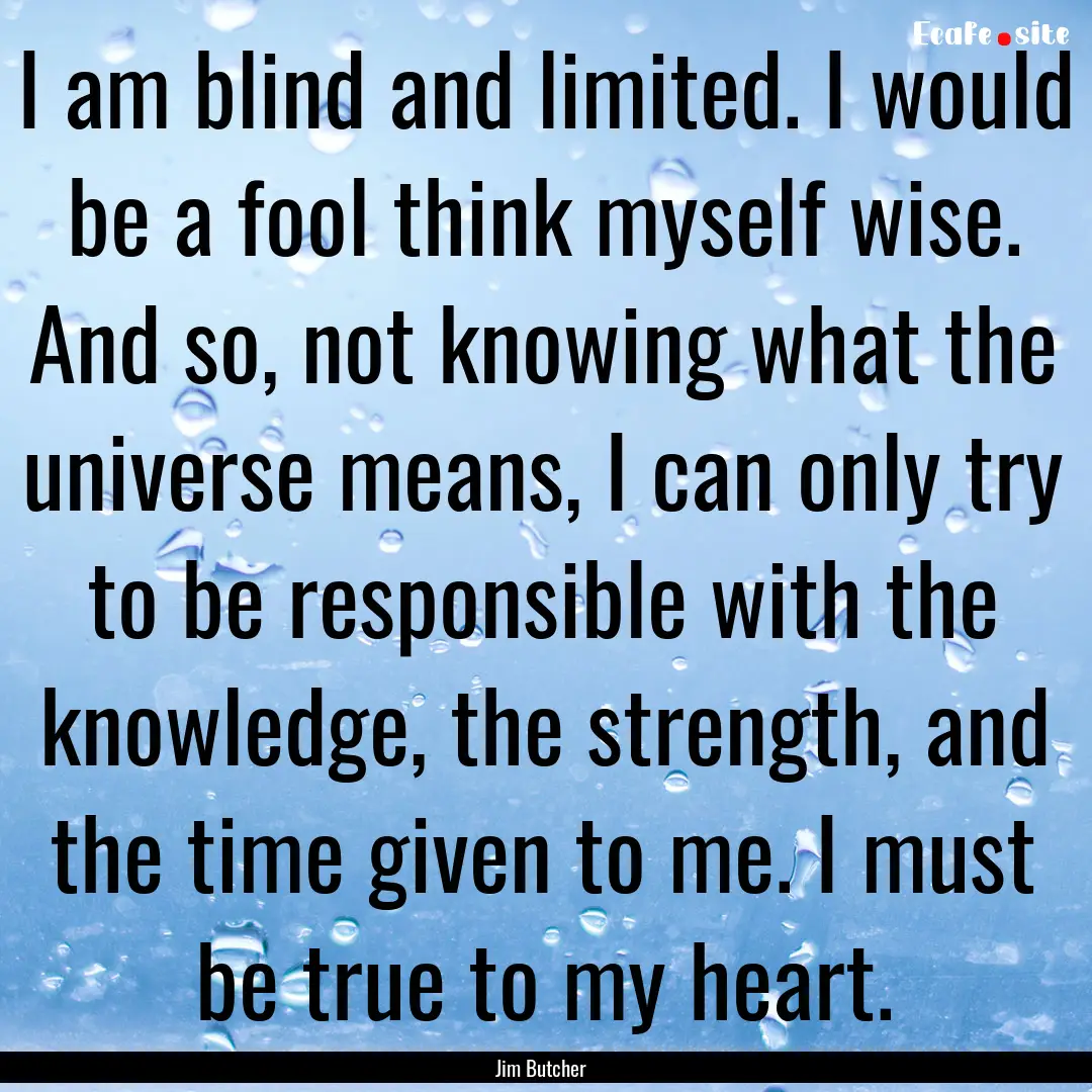 I am blind and limited. I would be a fool.... : Quote by Jim Butcher