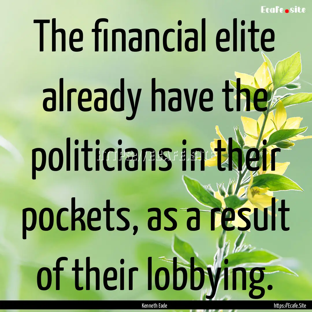 The financial elite already have the politicians.... : Quote by Kenneth Eade