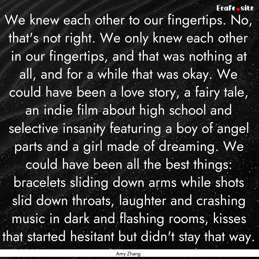 We knew each other to our fingertips. No,.... : Quote by Amy Zhang