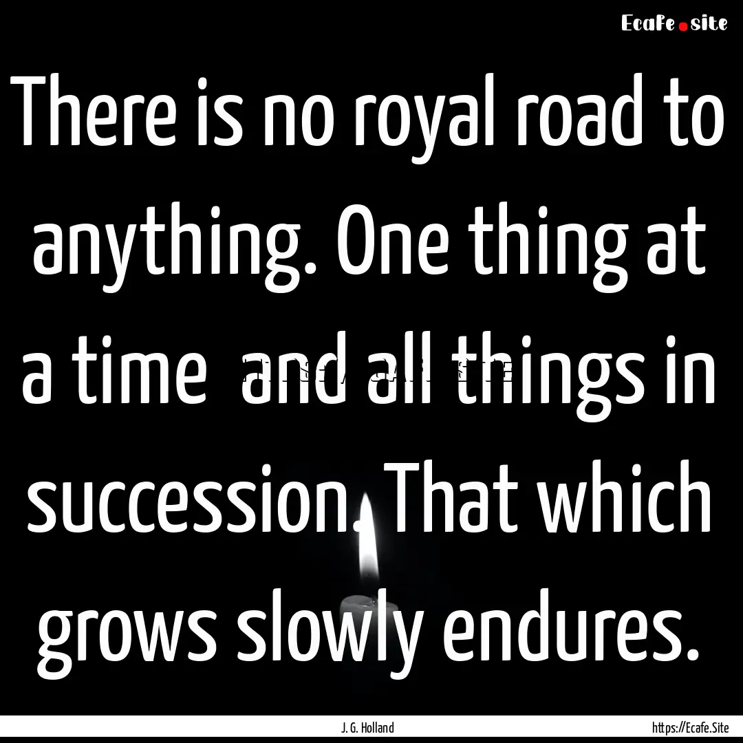 There is no royal road to anything. One thing.... : Quote by J. G. Holland