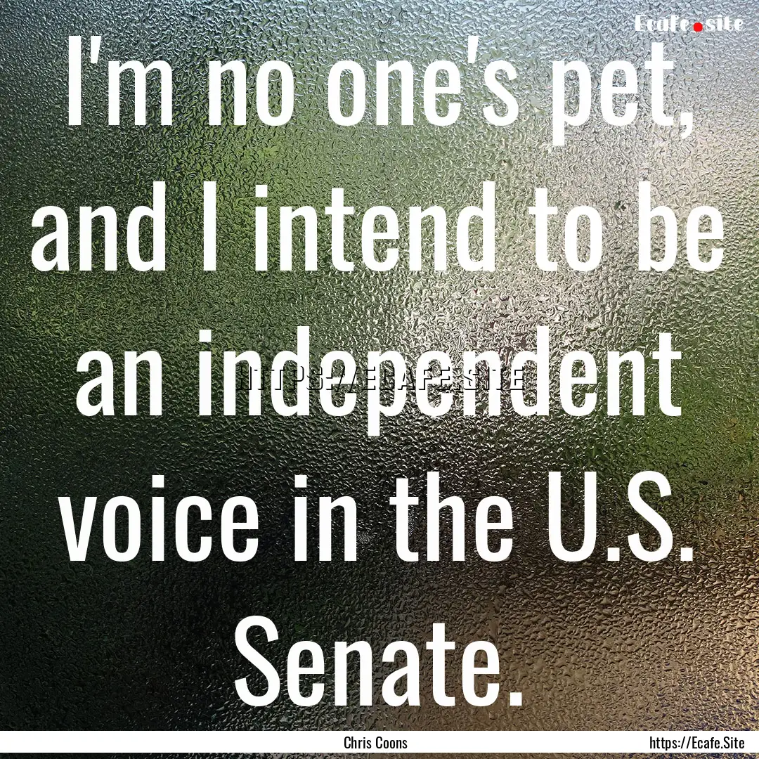 I'm no one's pet, and I intend to be an independent.... : Quote by Chris Coons