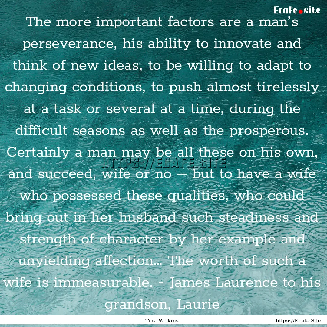 The more important factors are a man’s.... : Quote by Trix Wilkins