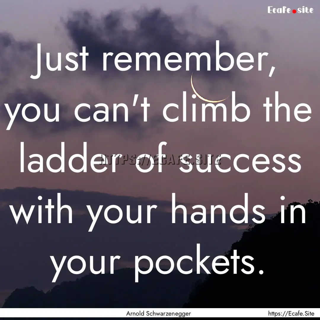 Just remember, you can't climb the ladder.... : Quote by Arnold Schwarzenegger