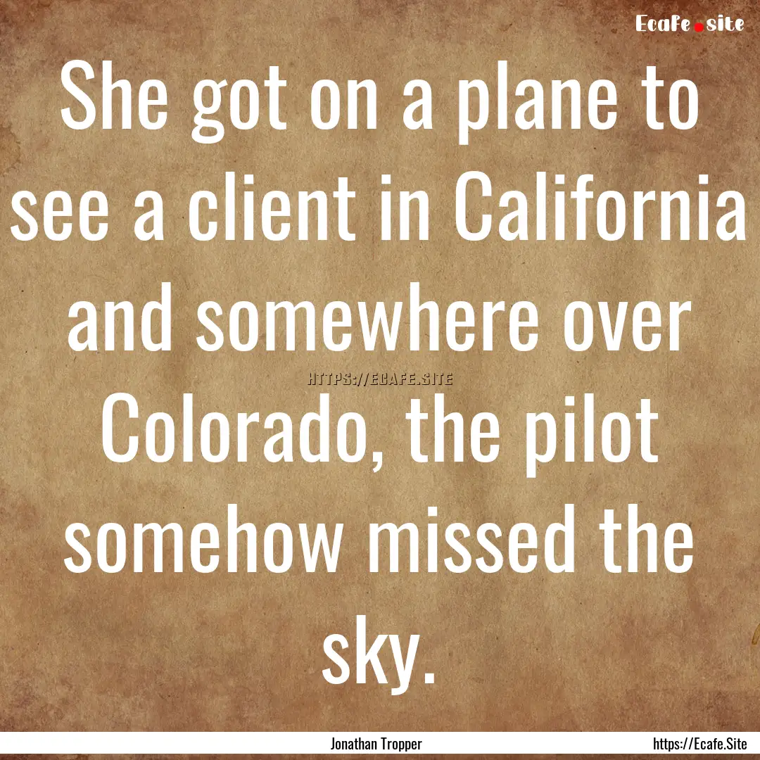 She got on a plane to see a client in California.... : Quote by Jonathan Tropper