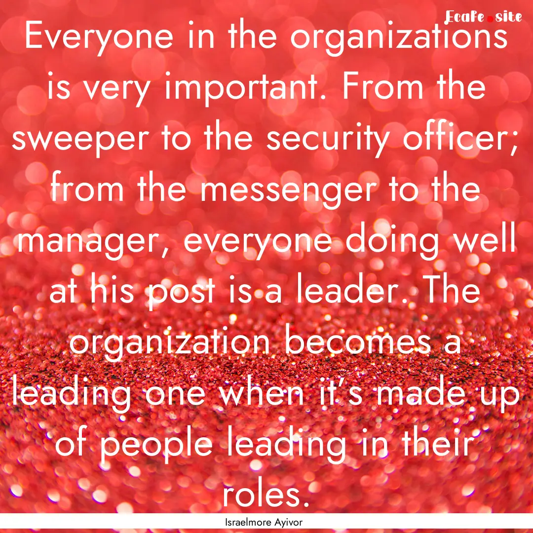 Everyone in the organizations is very important..... : Quote by Israelmore Ayivor