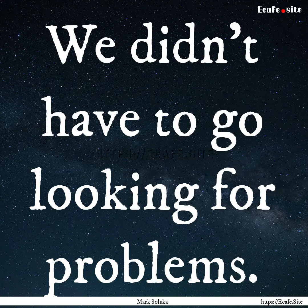 We didn't have to go looking for problems..... : Quote by Mark Soluka