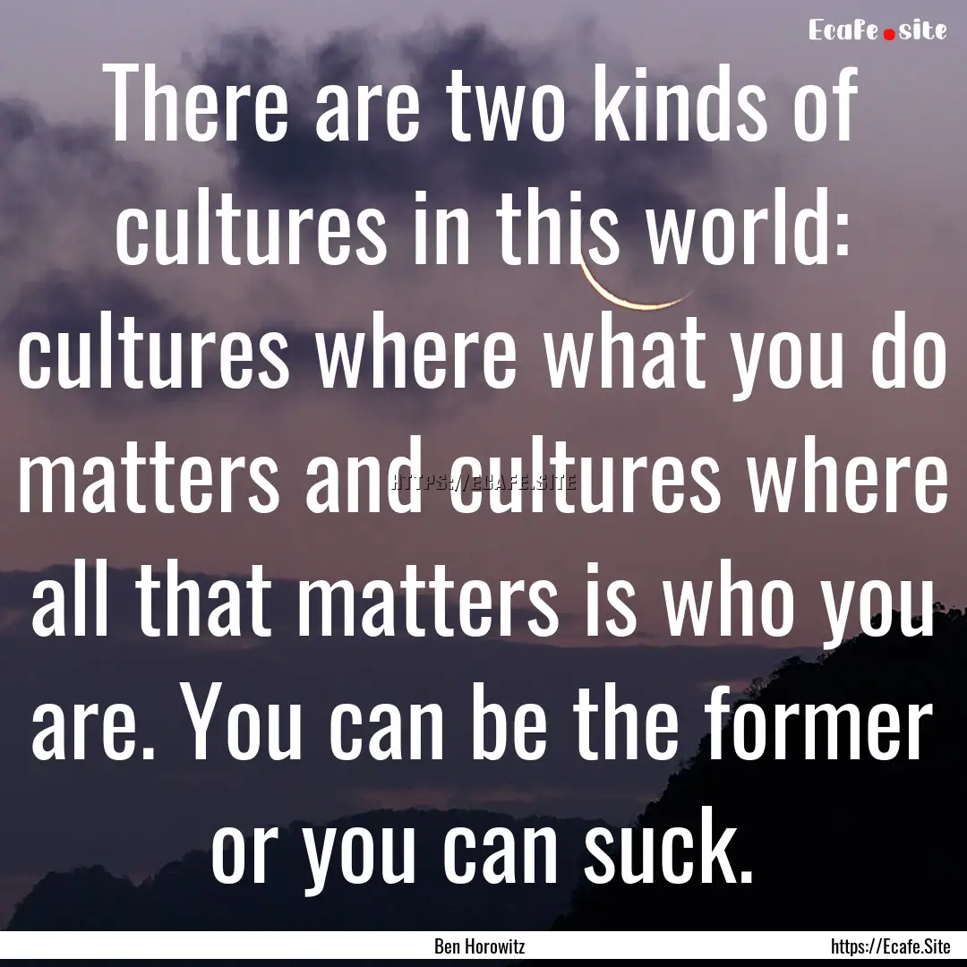 There are two kinds of cultures in this world:.... : Quote by Ben Horowitz