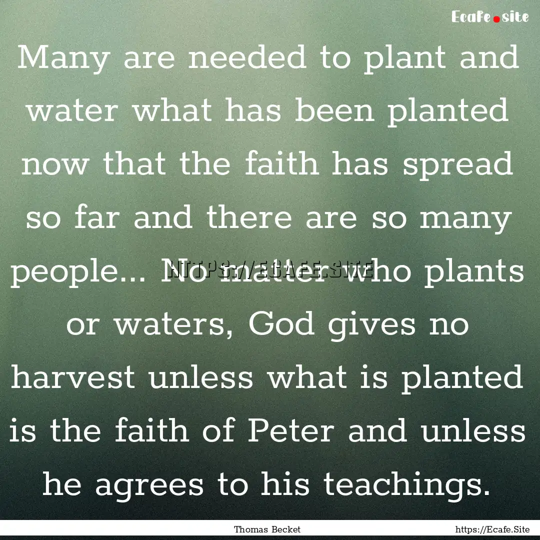 Many are needed to plant and water what has.... : Quote by Thomas Becket