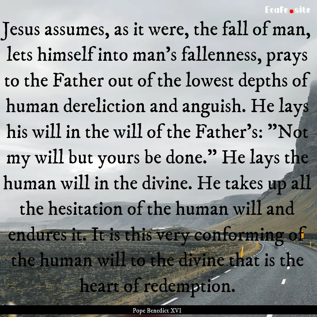 Jesus assumes, as it were, the fall of man,.... : Quote by Pope Benedict XVI