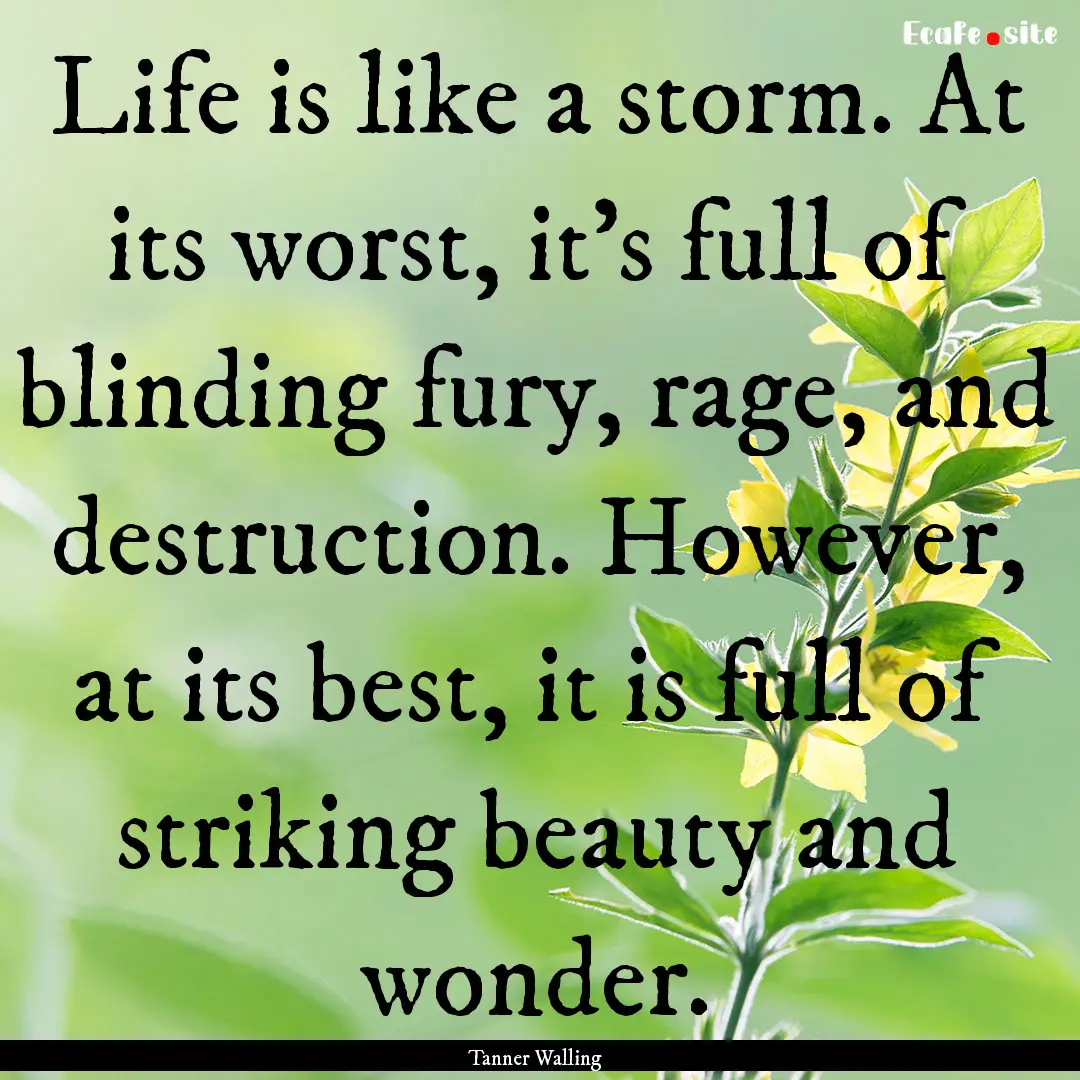 Life is like a storm. At its worst, it's.... : Quote by Tanner Walling