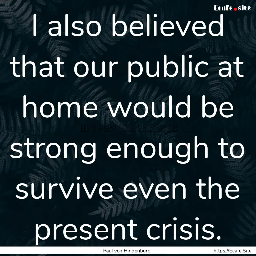 I also believed that our public at home would.... : Quote by Paul von Hindenburg