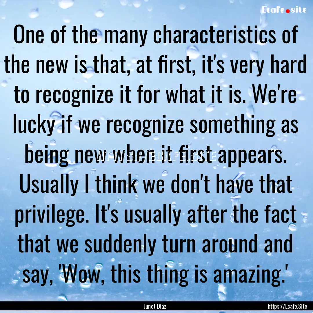 One of the many characteristics of the new.... : Quote by Junot Diaz