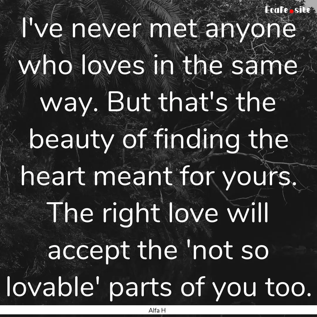 I've never met anyone who loves in the same.... : Quote by Alfa H