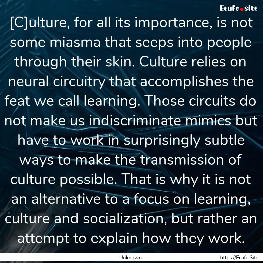 [C]ulture, for all its importance, is not.... : Quote by Unknown