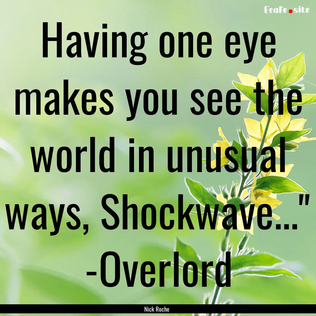 Having one eye makes you see the world in.... : Quote by Nick Roche