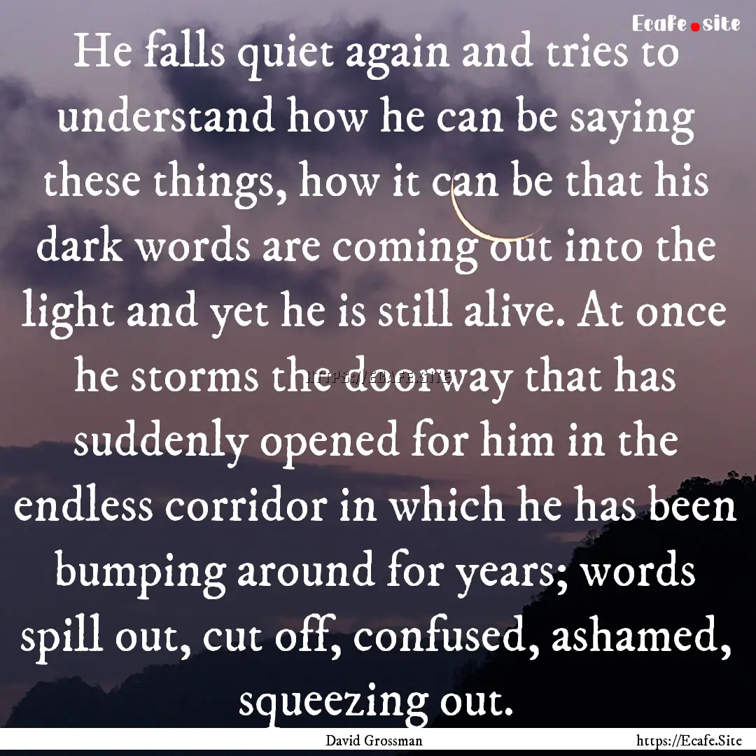 He falls quiet again and tries to understand.... : Quote by David Grossman