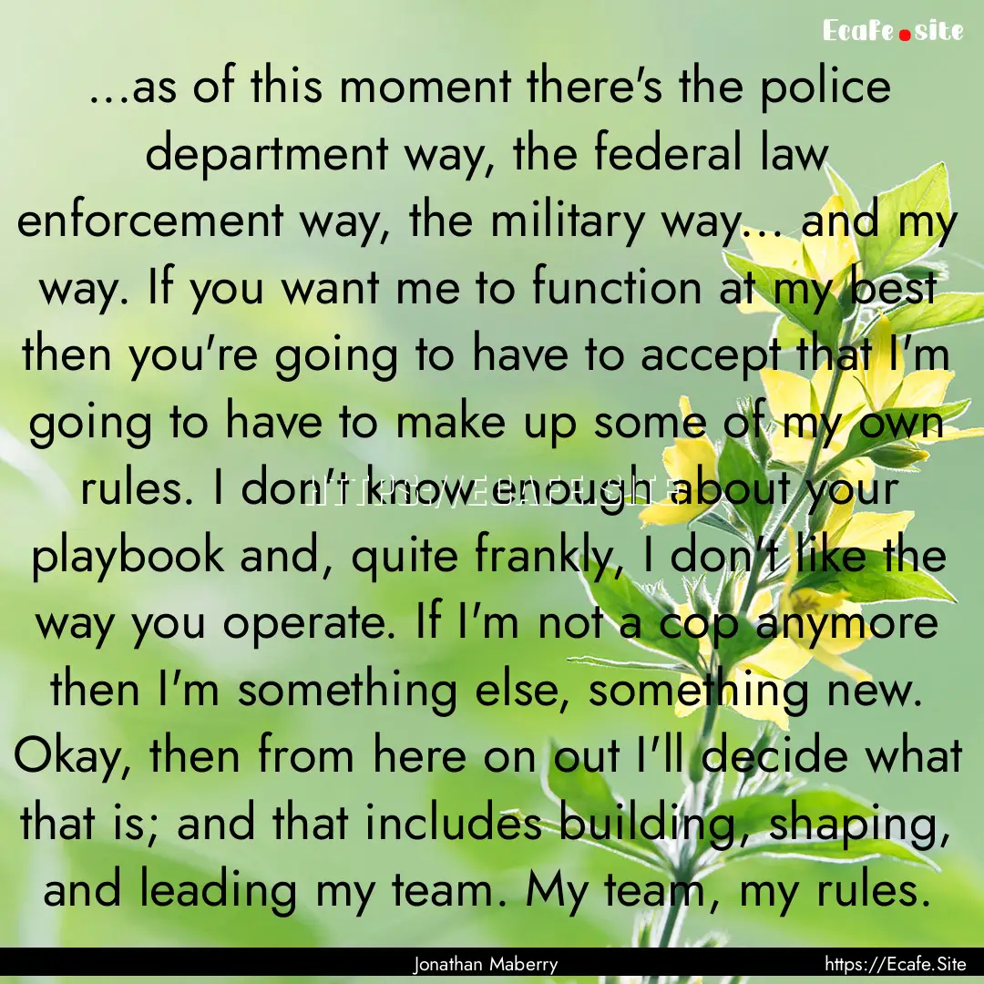 ...as of this moment there's the police department.... : Quote by Jonathan Maberry