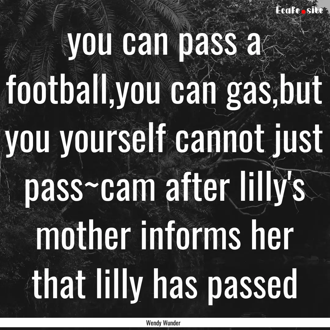 you can pass a football,you can gas,but you.... : Quote by Wendy Wunder