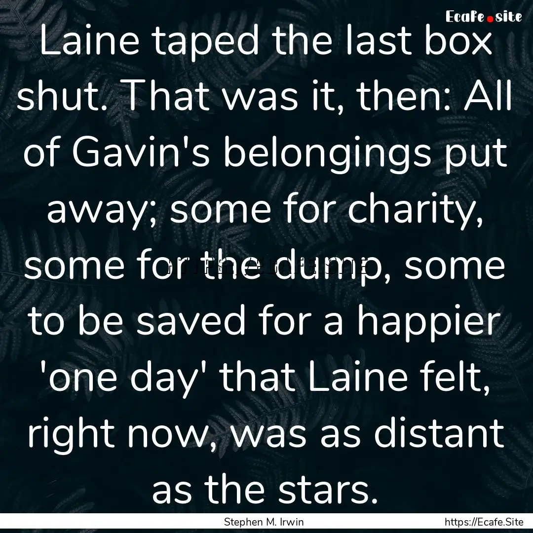 Laine taped the last box shut. That was it,.... : Quote by Stephen M. Irwin