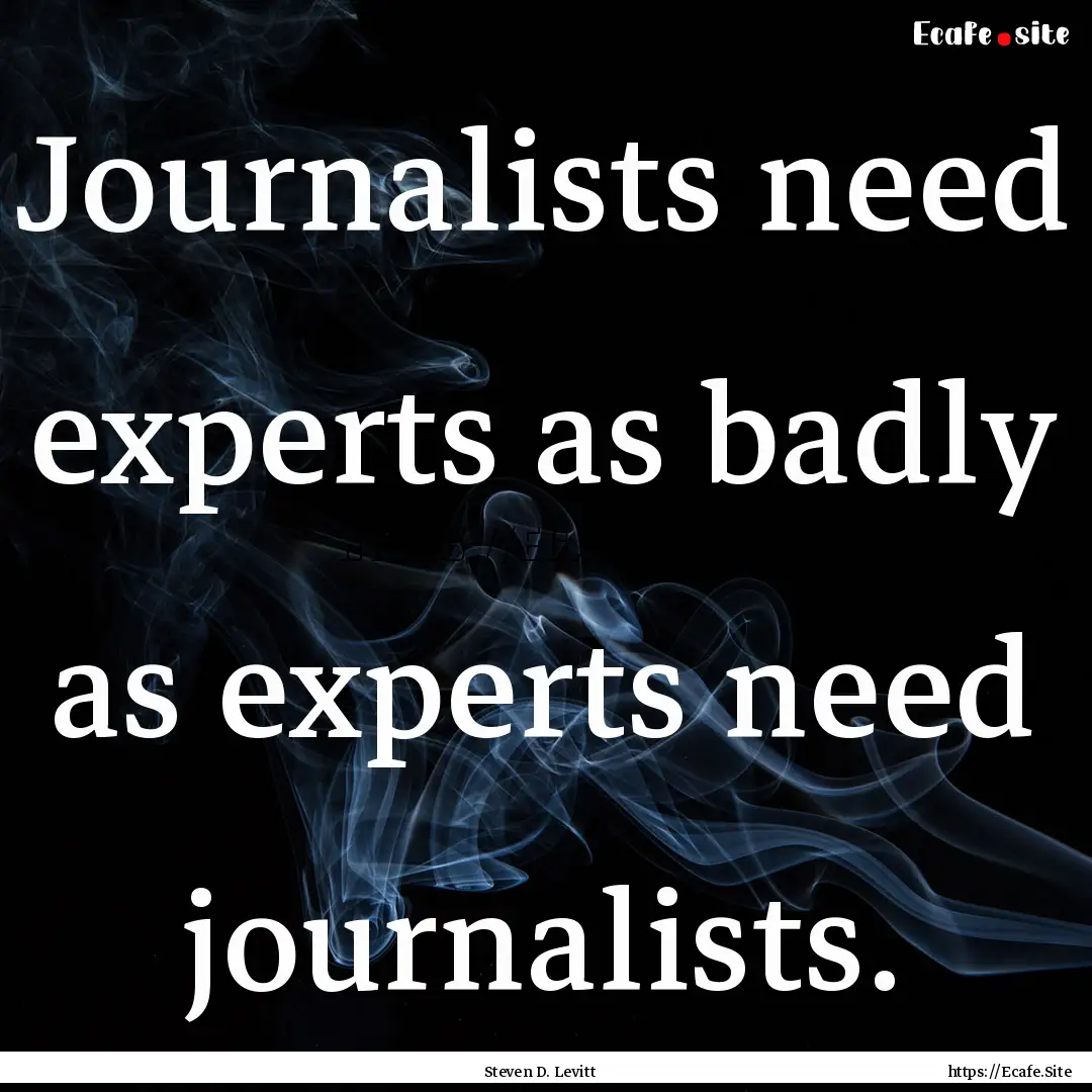 Journalists need experts as badly as experts.... : Quote by Steven D. Levitt