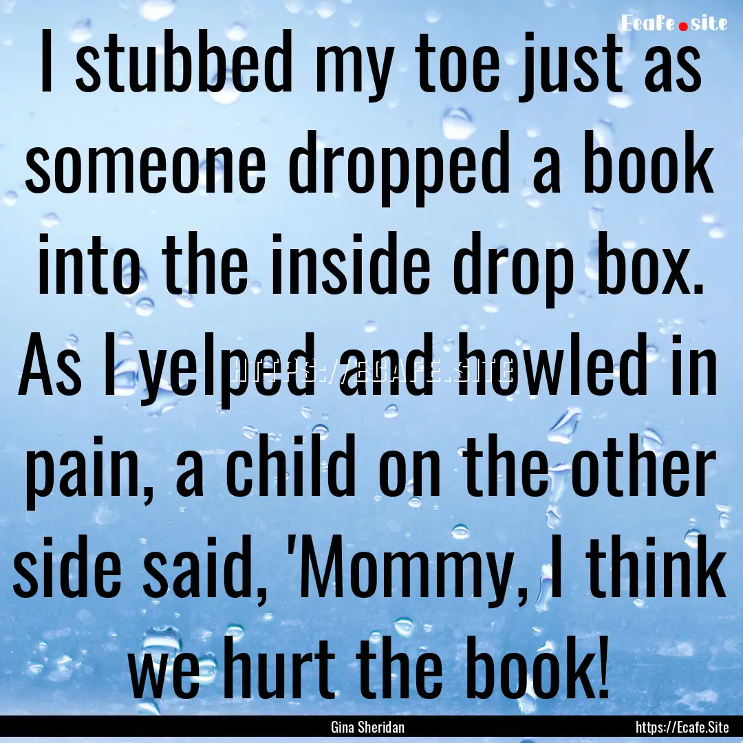 I stubbed my toe just as someone dropped.... : Quote by Gina Sheridan