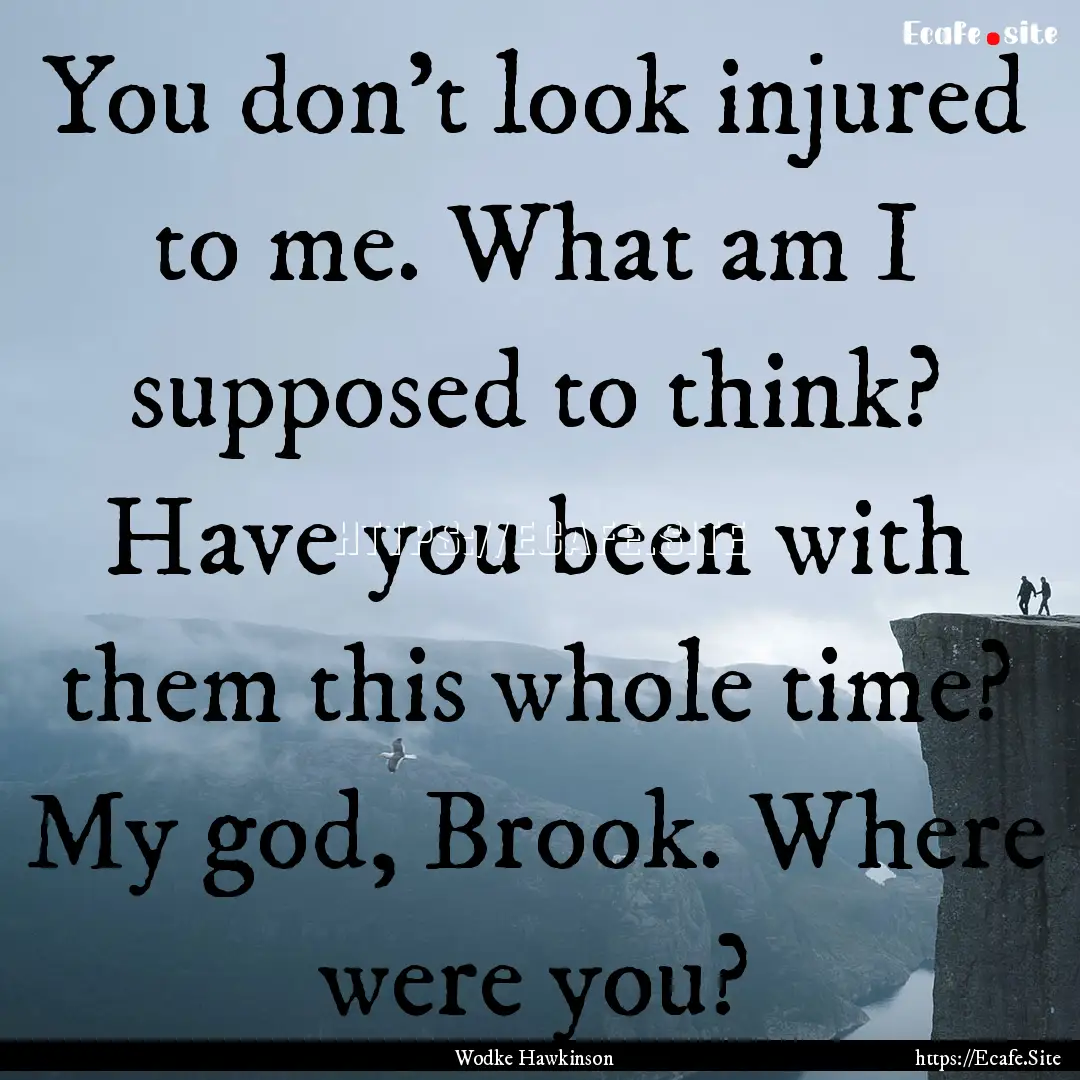 You don’t look injured to me. What am I.... : Quote by Wodke Hawkinson