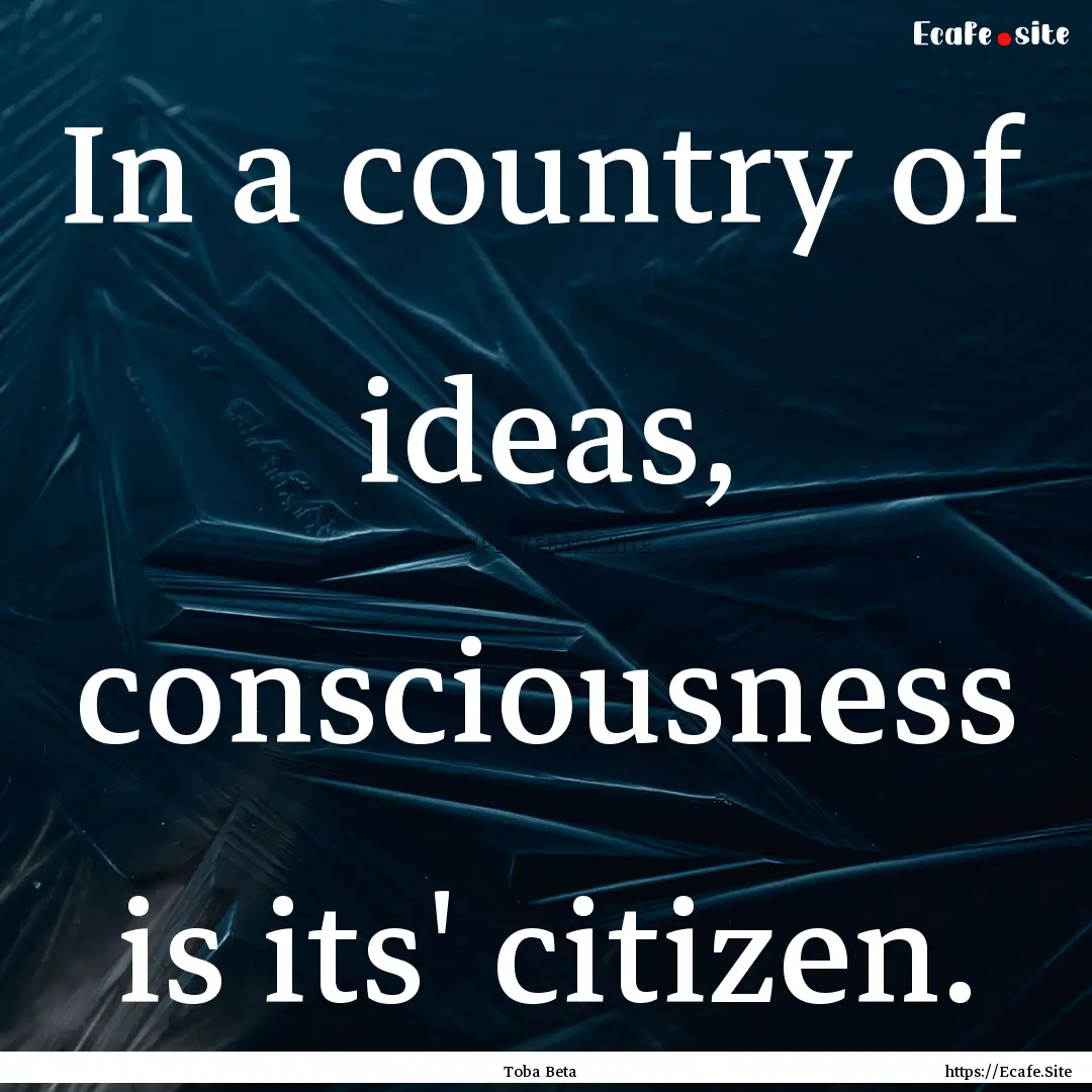 In a country of ideas, consciousness is its'.... : Quote by Toba Beta