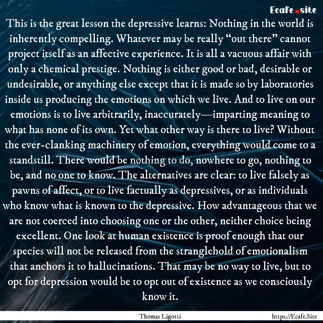 This is the great lesson the depressive learns:.... : Quote by Thomas Ligotti