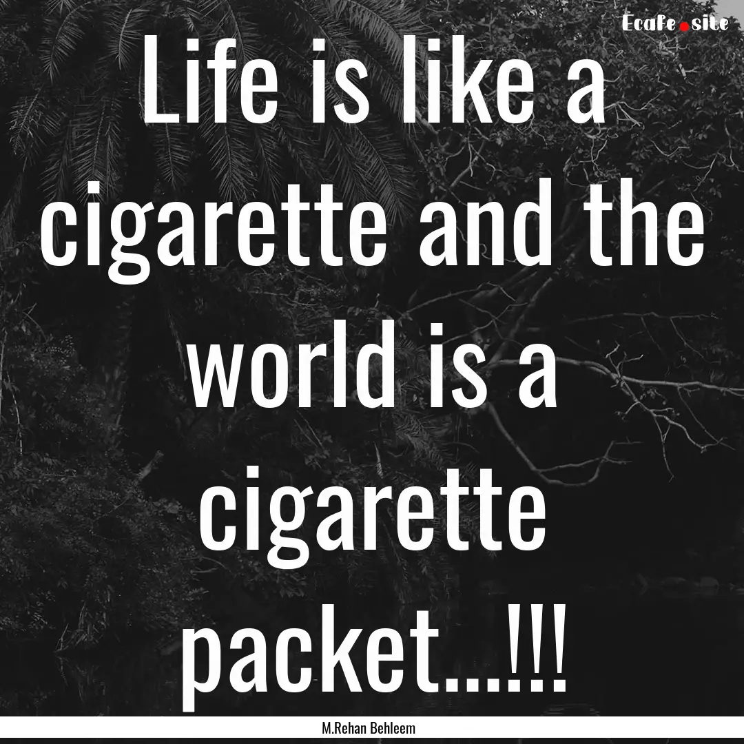 Life is like a cigarette and the world is.... : Quote by M.Rehan Behleem