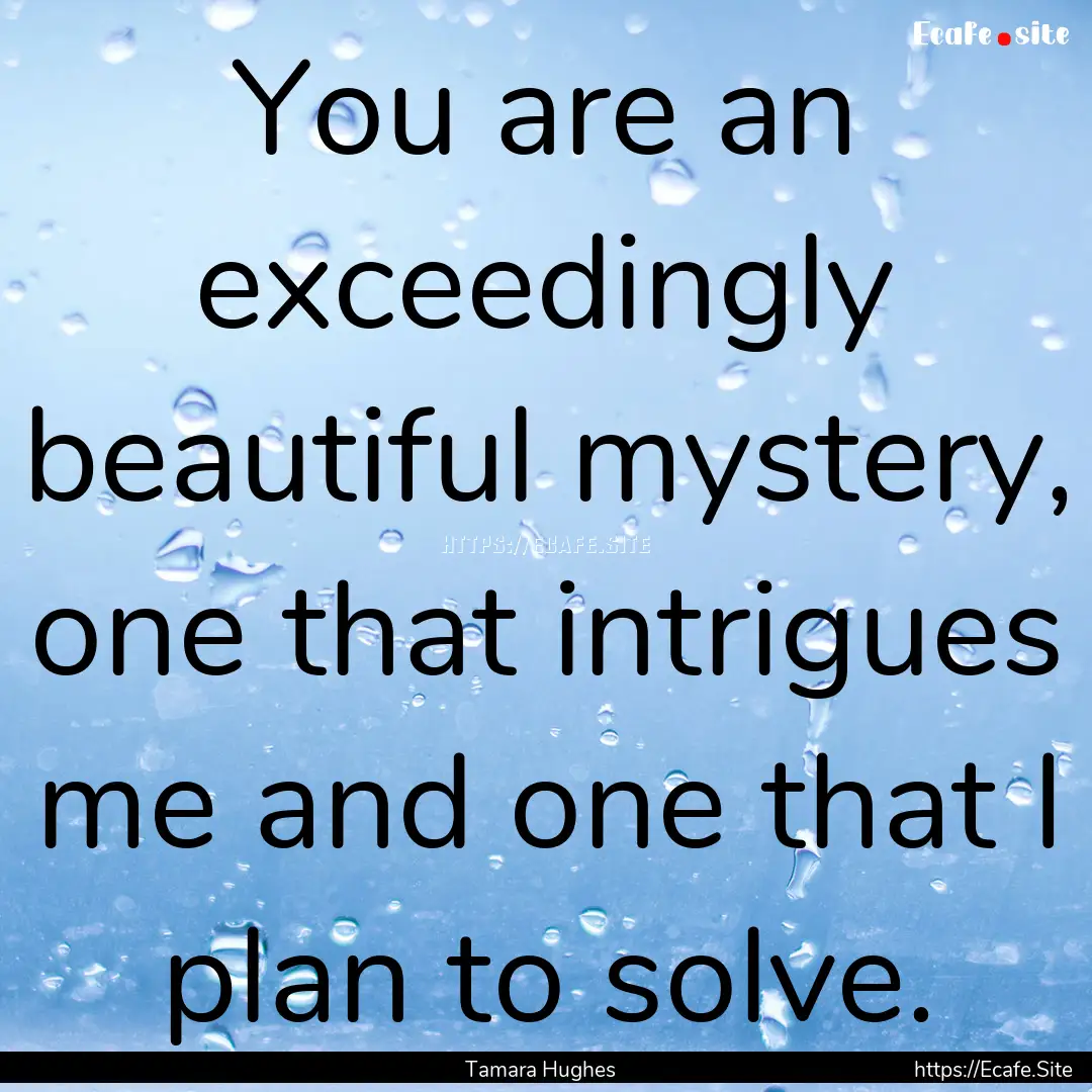 You are an exceedingly beautiful mystery,.... : Quote by Tamara Hughes