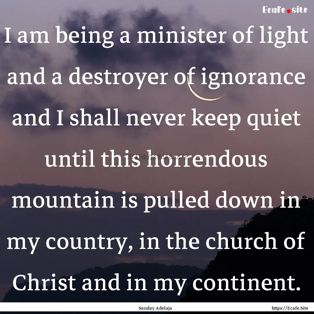 I am being a minister of light and a destroyer.... : Quote by Sunday Adelaja