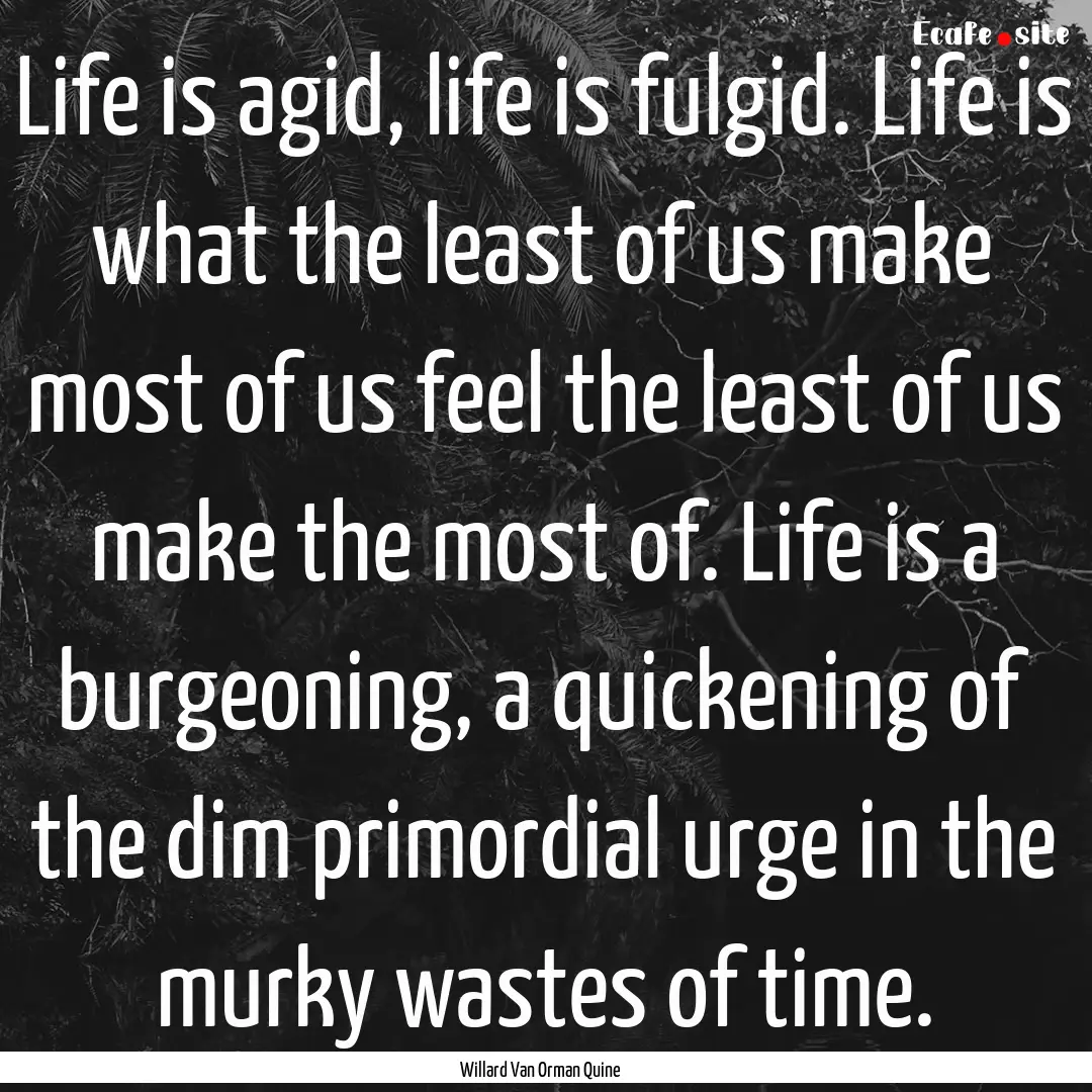 Life is agid, life is fulgid. Life is what.... : Quote by Willard Van Orman Quine