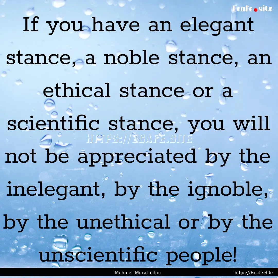 If you have an elegant stance, a noble stance,.... : Quote by Mehmet Murat ildan