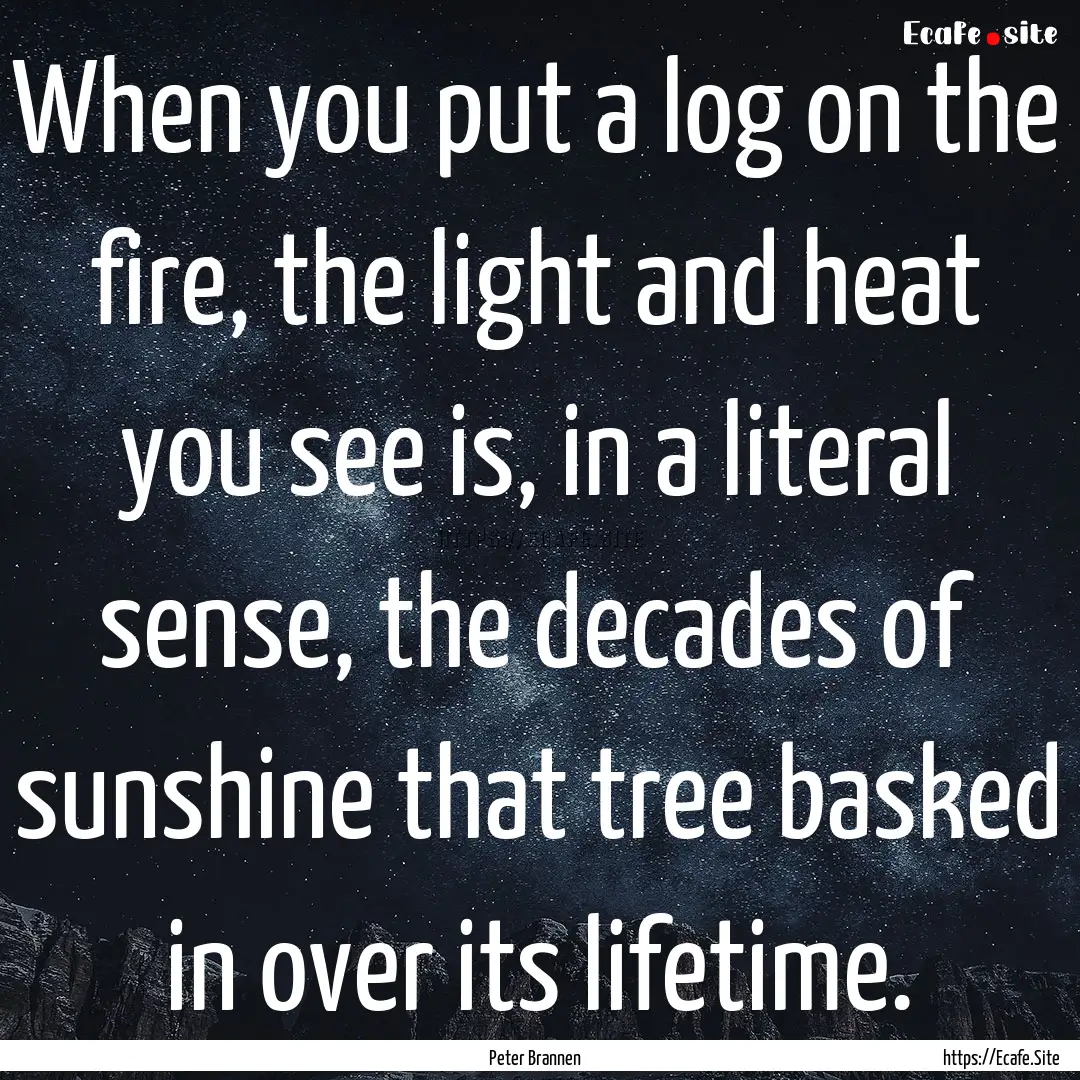 When you put a log on the fire, the light.... : Quote by Peter Brannen