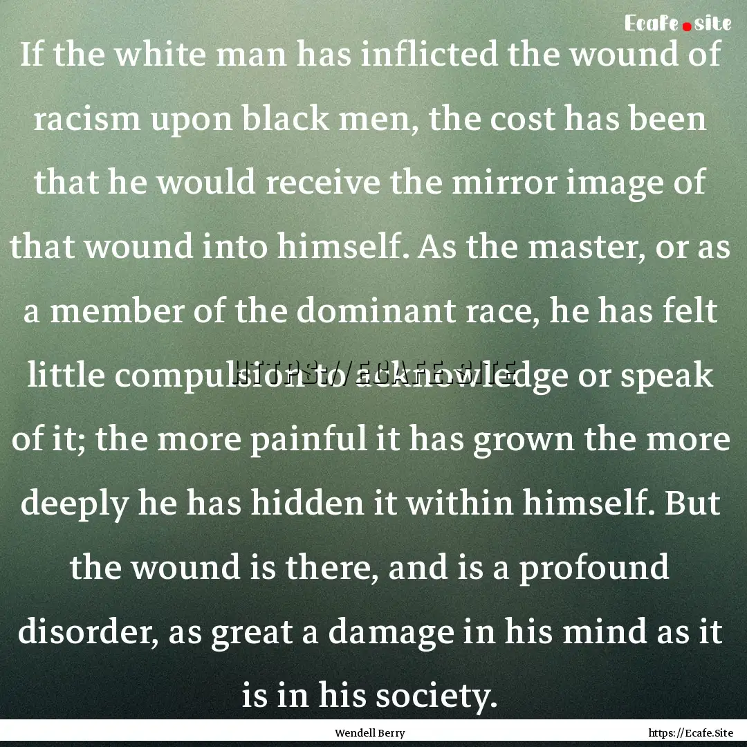 If the white man has inflicted the wound.... : Quote by Wendell Berry