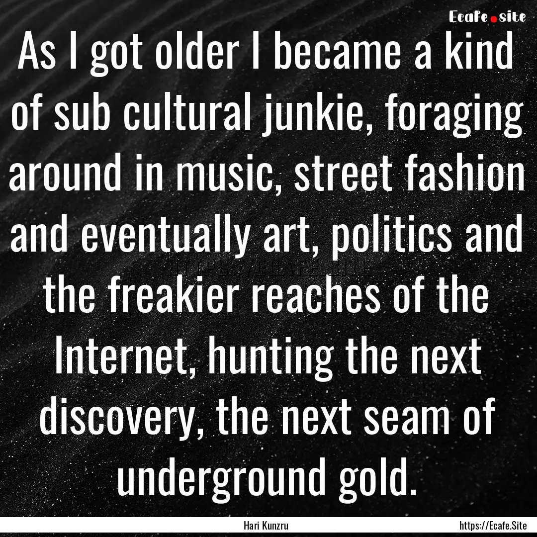 As I got older I became a kind of sub cultural.... : Quote by Hari Kunzru